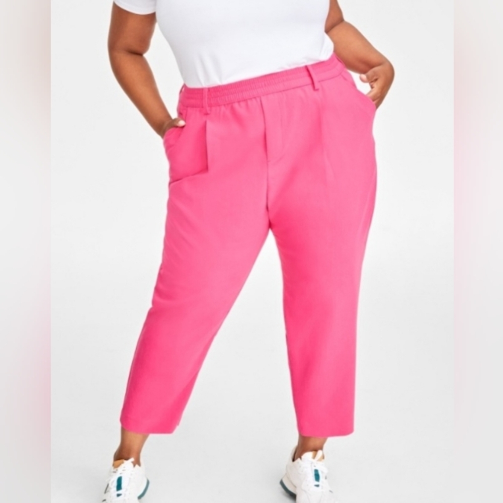 On 34th 1X Hot Pink Solid Double Weave Ankle Dress Pants